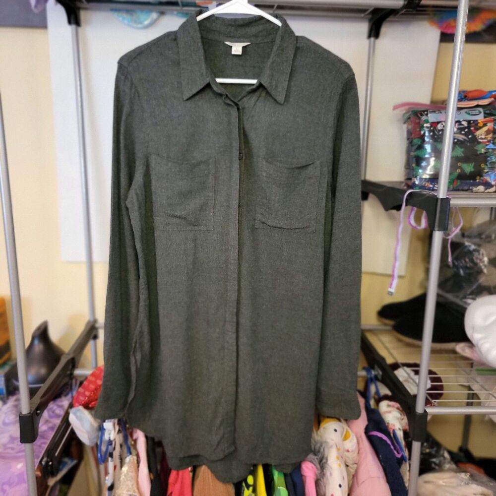 Cato LS Full Button Black/ Dark Grey Blouse - Size Large